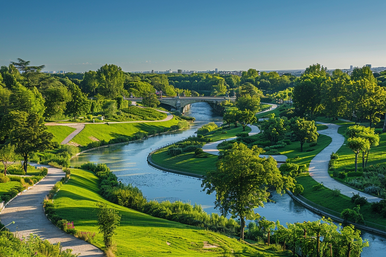 Vue panoramique d'un parc luxuriant à Saint Ouen sur Seine, illustrant la diversité des espaces verts de la ville